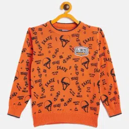 Duke Kids Orange Printed Full Sleeves Sweater-image-1