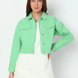 Vero Moda Neon Green Cotton Regular Fit Denim Jacket-41