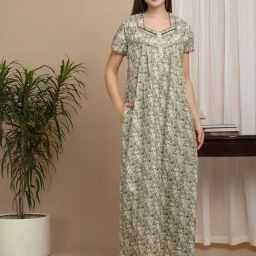Sweet Dreams Green Cotton Regular Fit Printed Nightdress-image-34