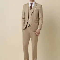 Men Brown Slim Fit Solid Formal Three Piece Suit-image-42