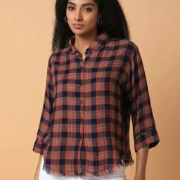 SHOWOFF Brown Cotton Chequered Shirt-image-89