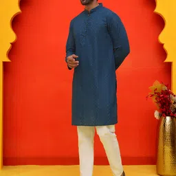 Jompers Men Embroidered Regular Chikankari Pure Cotton Kurta with Churidar-image-75