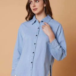 SHOWOFF Blue Cotton Plain Shirt-image-99