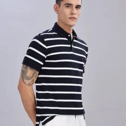 TOMMY HILFIGER Navy Blue Regular Fit Stripes T-Shirt-image-20