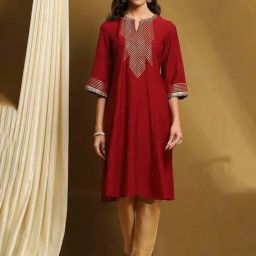 Biba Maroon Polyester Blend Self Design 3/4th Sleeve Kurta-picture-14