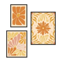 999Store Brown Canvas Boho Flower Art With Abstract Effect Wall Painting - Set of 3 image 2
