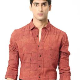 Rare Rabbit Rust Regular Fit Geometric Shirt-image-23