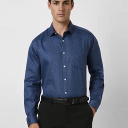 Van Heusen Navy Cotton Slim Fit Printed Shirt-image-57