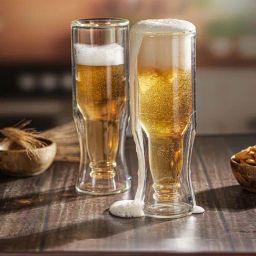 Troveas Transparent Glass Double Wall Inverted Bottle Shaped Beer Glasses (0.25 L) - Set of 4-13