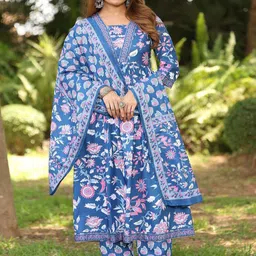 DRUPH & CO Women Floral Printed Empire Kurta with Trousers & Dupatta-picture-8