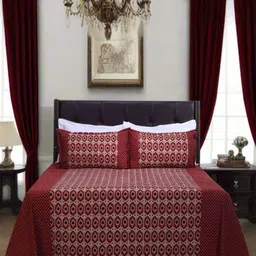 SHAHENAZ Red & Pink Floral Cotton 120 TC Double Queen Bedsheet with 2 Pillow Covers-picture-34