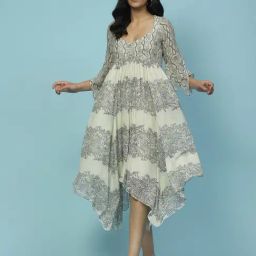 aarke Ritu Kumar White Floral Print High-Low Dress-image-24