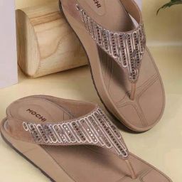 Mochi Women's Beige Thong Wedges-image-65