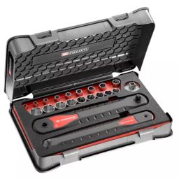FACOM 1/4, 3/8 inch Standard Socket Set Steel Black & Silver, AXS.SMJ1 (Set of 21 Pcs)-38