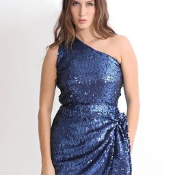 RAREISM Blue Polyester Embellished Sleeveless Dress-image-46