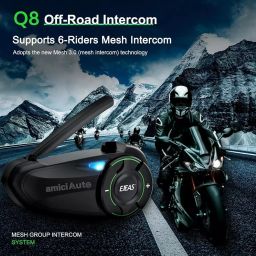 Amici Auto Open Earphone Mesh Helmet Intercom 1000 m Range 10+ Hours Battery Life For Bikers-Connect 6 Riders image 2