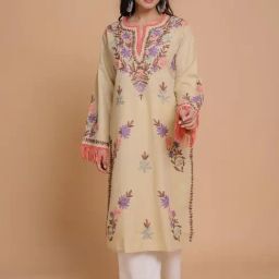 House of Kari Falak Kashmiri Long Kurta  Beige-picture-32