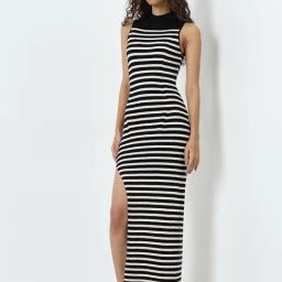 Nuon by Westside Black & Off-White Striped Bodycon Dress-image-78