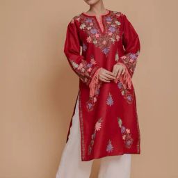 House of Kari Falak Kashmiri Long Kurta  Maroon-picture-11