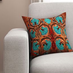 SEJ by Nisha Gupta  Brown Single Floral Print 16'' x 16'' Square Cushion Covers-11