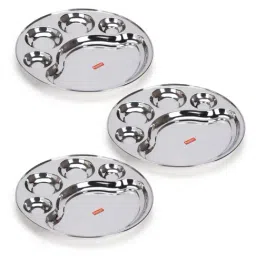 Sumeet Silver Stainless Steel Dinner Plate - Set of 3-image-66