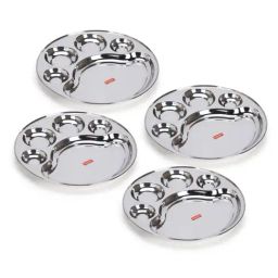 Sumeet Silver Stainless Steel Dinner Plate - Set of 4-40