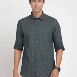 Turtle Dark Green Cotton Slim Fit Printed Shirt-picture-5