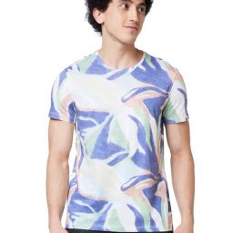 Spykar Blue Cotton Slim Fit Printed T-Shirt-image-57