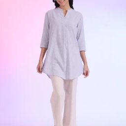 Aurelia Blue Cotton Blend Striped Kurti-image-49
