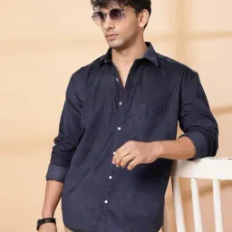 Rigo Blue Blended Relaxed Fit Solid Shirts-picture-5