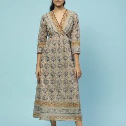 aarke Ritu Kumar Cream Printed Midi Dress-image-63