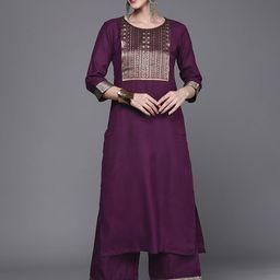Anouk Floral Yoke Design Printed Straight Kurta With Palazzos-image-22