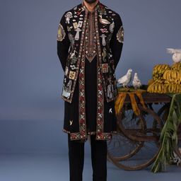 KALPRAAG Men Floral Embroidered Regular Sequinned Kurta with Trousers & With Dupatta-picture-10