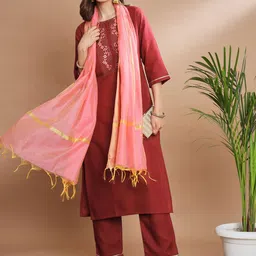 VredeVogel Women Floral Embroidered Kurta with Trousers & Dupatta-51