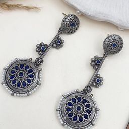 Rare Bello Silver-Plated Artificial Stones Studded & Beaded Contemporary Drop Earrings-image-47