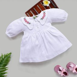 Hijo Kids Wear Girls Floral Embroidered Peter Pan Collar Puff Sleeve Fit & Flare Dress-image-40