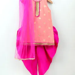 Saka Designs Sleeveless Kurta & Patiala Salwar with Dupatta Glitter Dot Print - Peach-picture-41