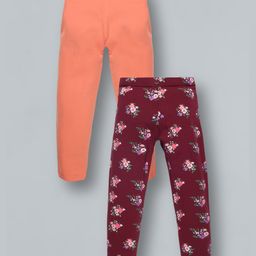 Plum Tree  Floral Printed And Solid Leggings Pack Of Two - Burgundy Orange-image-88