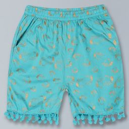 Kiddopanti Seamless Heart Foil Printed & Pom Pom Lace Embellished Shorts - Blue-image-79