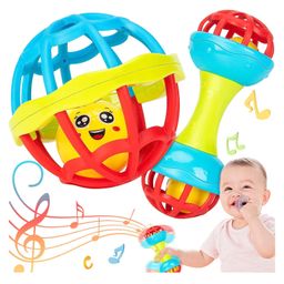 YAMAMA Baby Rattle Teething Toys for New Born Babies and Kids Set of 2 - Multicolour-15