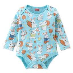 Babyhug 100% Cotton Interlock Knit Full Sleeves Onesie Bunny Print - Blue-picture-12