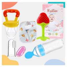 Kritiu Baby Fruit Feeder Pacifier Silicone Baby Food Dispensing Spoon 90 ml Fruit Teether Finger Brush & Baby Bib Combo - Multicolor-21