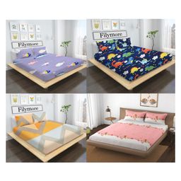 Filymore Floral and Cartoon Printed bedcover Set of 4 Double Bedsheet with Pillow Covers - made with Pure Microfiber (Blue,Purple, Orange,Pink) (Size 90x90 inches)-9