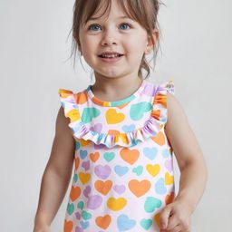 Babyhug Cotton Knit Sleeveless Top with Heart Print & Frill Detailing - Multicolor-image-66