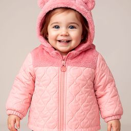 Babyoye Woven Full Sleeves Quilted Padded Hooded Jacket with Fur Detailing & Ear Applique - Pink-picture-14