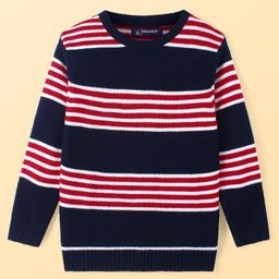 Pine Kids Full Sleeves Striped Pullover Sweater - Navy White & Red-image-39