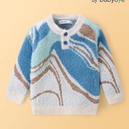 Babyoye Knit Full Sleeves Pullover Henley Neck Sweater Marble Design - Blue-image-53