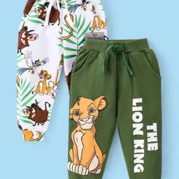 Babyhug Disney Cotton Knit Full Length Lounge Pants With Lion King Graphics & Badge Detailing Pack Of 2 - Green & White-picture-29