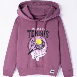 Taeko Looper Knit Full Sleeves Text Printed Hooded T-Shirt - Wine-image-92