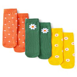 Cute Walk by Babyhug Knit Ankle Length Socks With Polka Dot & Floral Design Pack of 3 - Orange Green & Yellow-image-57